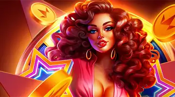 Image featuring a glamorous woman with vibrant curls promoting the birthday bonus at Aurora Internet Casino, with gold coins and a festive theme.